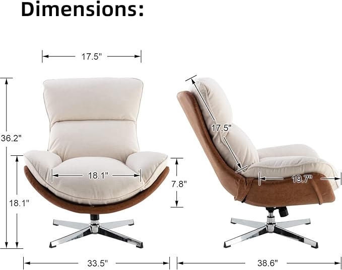 LukeAlon Linen Swivel Lounge Chair Upholstered High Back Accent Chair with Metal Base Armelss Comfy Modern Recliner Chair for Living Room Office Beige