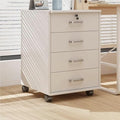 Mobile File Cabinet Wooden Low Desk Drawer with Four Drawers Lockable Storage Cabinet with Removable Wheels Multifunctional Locking Cabinet for Office(White)