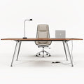60-Inch Executive Desk Computer Office Desk Workstation with Chrome-Plated Legs and Built-in Power Outlet Writing Table Business Furniture Modern Minimalist Style for Home Office Walnut