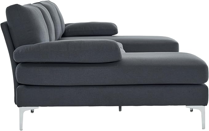 Karl home Convertible Sectional Sofa 110 U-Shape Sofa Couch 4-Seat Couch with Chaise Fabric Upholstered for Living Room Apartment Office Dark Gray