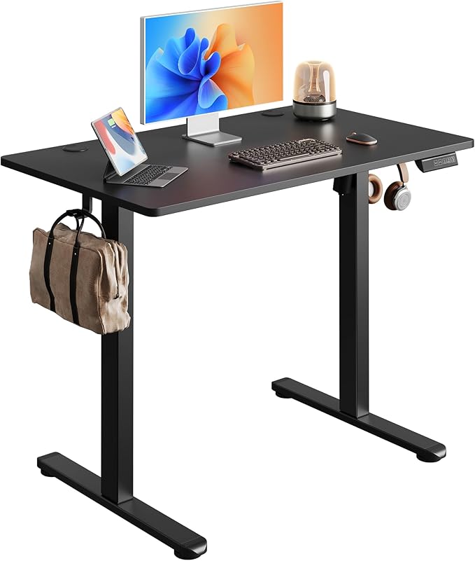 DEVAISE Whole Piece Standing Desk 40 x 24 Inch Electric Standing Desk with Adjustable Height 3-Preset Memory Sit Stand up Desk One Piece Desktop Computer Desk for Home Office (Black)