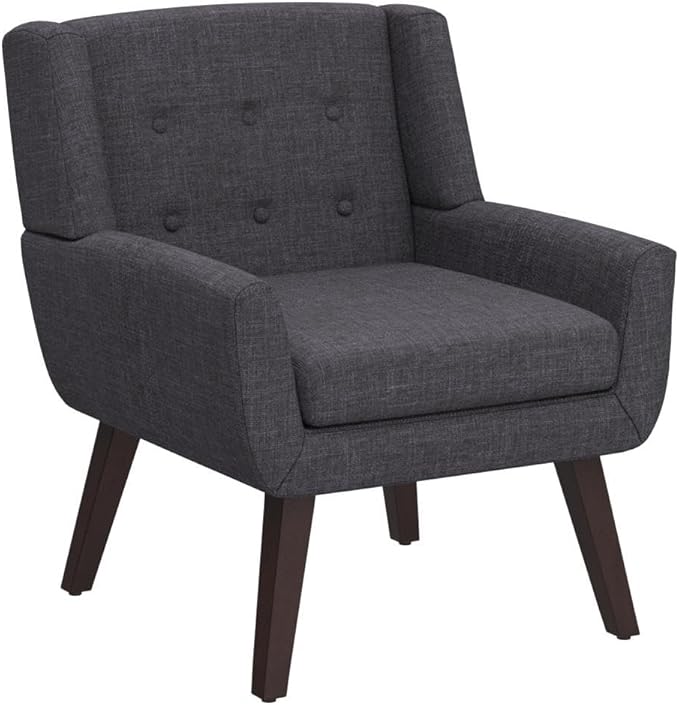HUIMO Accent Chair Living Room Chair Upholstered Button Tufted Armchair Linen Fabric Sofa Chairs for Bedroom Living Room Mid Century Modern Comfy Reading Chair (Grey)