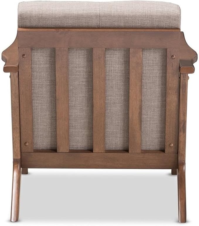 BOWERY HILL Tufted Accent Arm Chair Gray Polyester Upholstery Walnut Brown Rubber Wood Frame Mid-Century Modern Style Removable Cushions 29.53 H x 27.95 W x 33.07 D Living Room Seating
