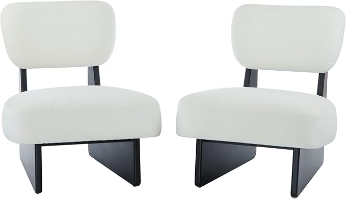 Christopher Knight Home Mores Low Profile Accent Chair Set of 2 Modern Living Room Armless Lounge Chair Fabric Comfy Reading Chair for Bedroom Wooden Frame and Thick Padded Seat Black+White