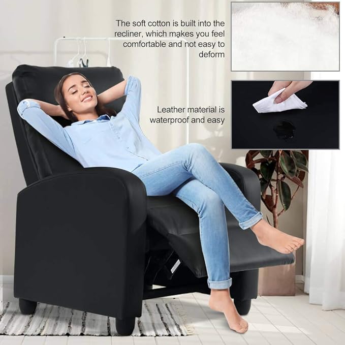 ZZD Recliner Full Body Massage Leather Chair for AdultErgonomic Adjustable Comfortable Read Oversized Lounge ChairsSwivel with Arm Seating Single Sofa for Living Room Bedroom Office Black