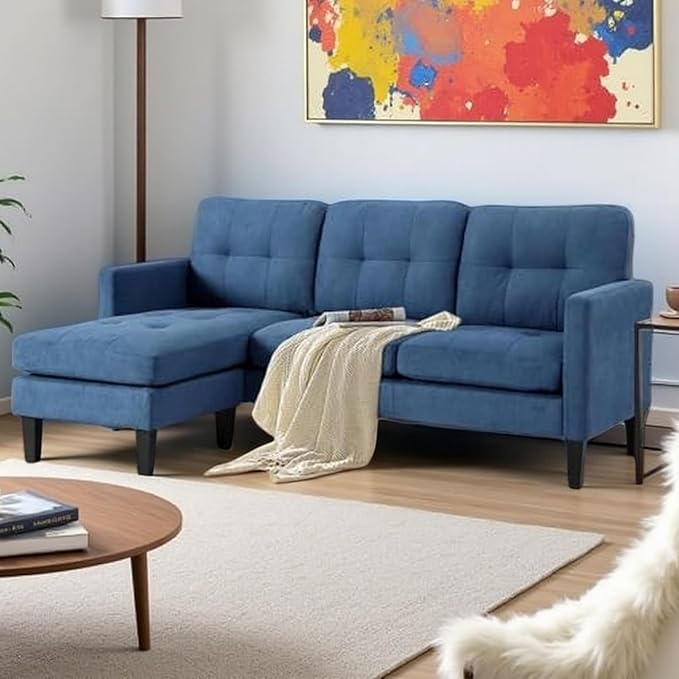 L Shaped Couch Convertible Sleeper Sofa Bed with Reversible Chaise Sectional Lounge Sectional Boneless Couch for Apartment Small Couches for Small Spaces Blue
