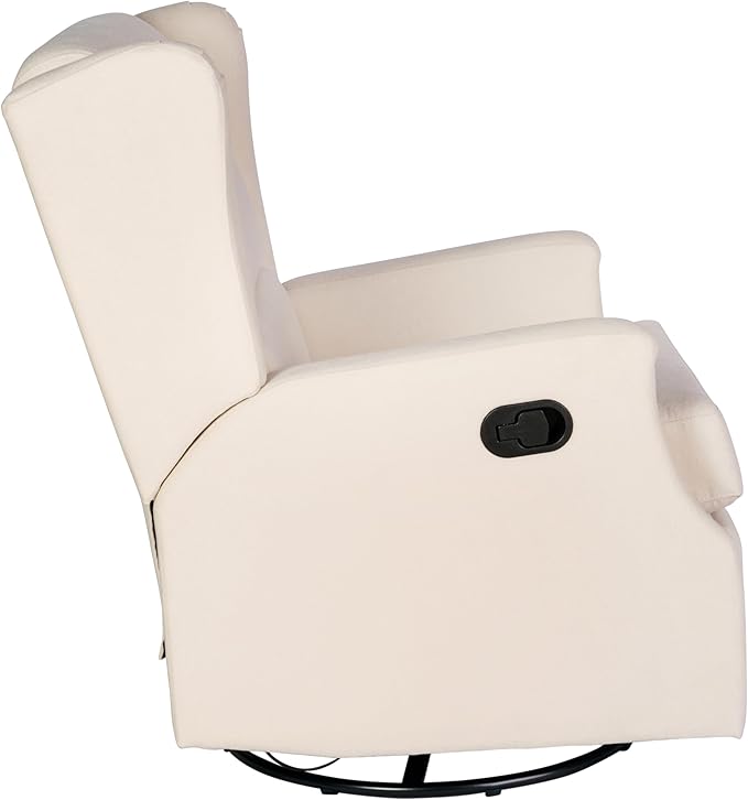 Flash Furniture Omma Swivel Glider Rocking Recliner Manual Wingback Recliner with 360 Degree Swivel for Living Room Bedroom or Nursery Upholstered Cream