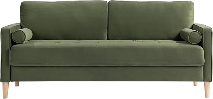Studio Living® Lexington 75.6 Sofa Mid-Century Modern Pocket Coil Comfort Easy Assembly Velvet Fabric Olive Green