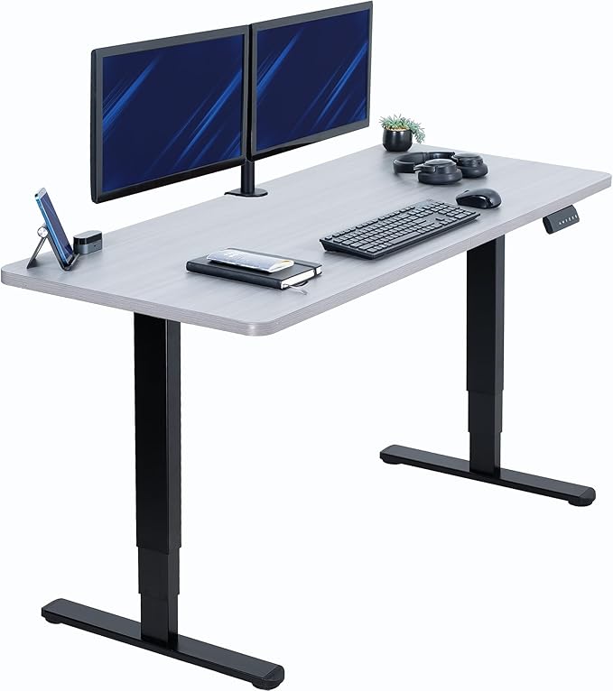 VIVO Electric 60 x 24 in Dual Motor Sit Stand Desk Memory Height Adjustment 2B Series Dark Gray Top Black Frame DESK-KIT-2B6G