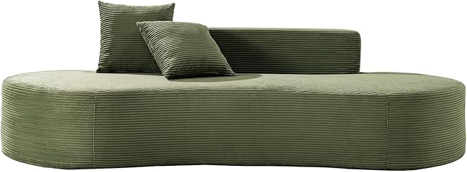 HULALA HOME 94.5 Curved Boneless Couch with Two Pillows Oversized 3 Seater Compressed Foam Sofa with Deep Seat Modern Cloud Couch for Living Room No Assembly Required Green