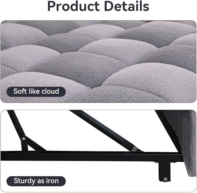 Sleeper Loveseat Pullout Sofa Bed 3 in 1 Convertible Couch Bed Pull Out Sofabed with 2 Pillows Adjustable Backrest Teddy Fabric Grey