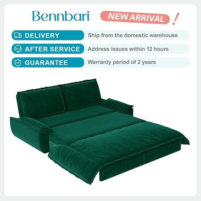 73.2 Queen Size Pull Out Sofa Bed 3-in-1 Velvet Convertible Sleeper Loveseat for Living Room Apartment Bedroom &amp Small Spaces (Green)