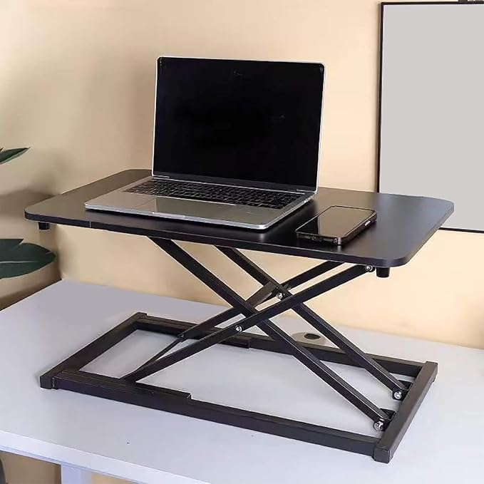 Standing Desk Converter Height AdjustableKeyboard Riser for Stand Up Desk Riser Easy Lift Height Converter Computer Workstations Home Office Study Room Portable Small Table Black Size 23.6 Inch D
