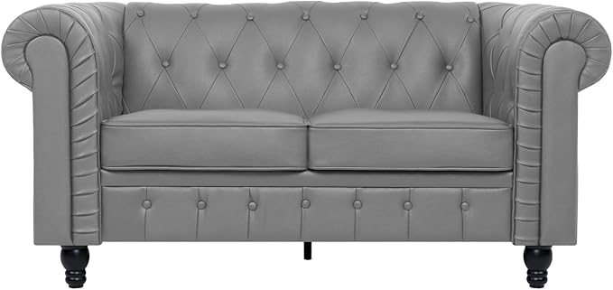 Naomi Home Chesterfield Sofa Set with Accent Chair Modern Leather Living Room Furniture with Tufted Design Perfect for Bedroom or Living Room Dcor Gray/PU/Loveseat
