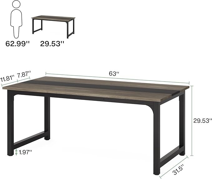 Tribesigns Modern Computer Desk 63 x 31.5 inch Large Office Desk Computer Table Study Writing Desk Workstation for Home Office Grey/Black