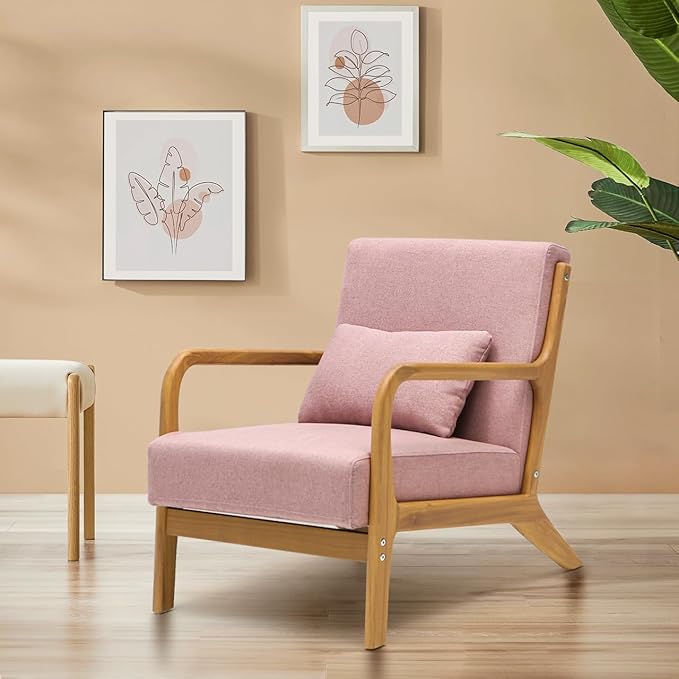 CottonColors Accent Chair Living Room Chairs &amp Reading Chair - Solid Wood Frame with Soft Cushion Removable Machine-Washable Cover(Pink Chair+Orange Chair Cover)