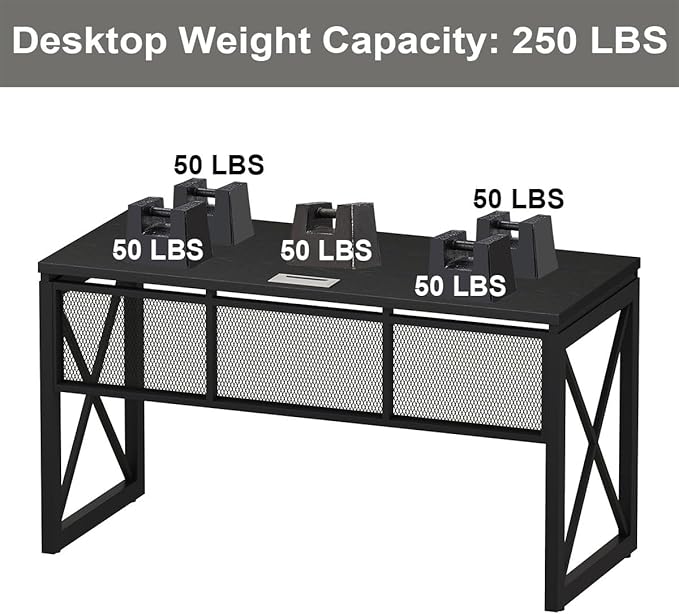 BON AUGURE Black Computer Desk Modern Gaming Desk Industrial Wood Office Desks Sturdy Writing Desks for Home Office Living Room Study Workstation Bedroom (Black 54 Inch)
