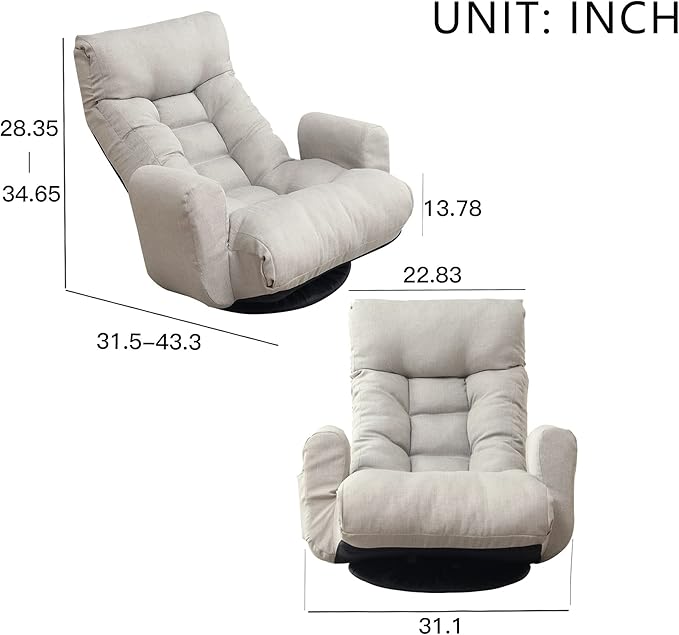 Generic Adjustable Head and Waist Game Chair Lounge Chair in The Living Room 360 Degree rotatable Sofa ChairRotatable seat Leisure Chair Deck Chair Grey