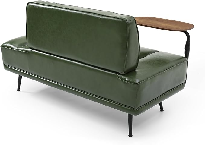 Small Modern Loveseat Couch Sofa Leather Upholstered 2-Seat Sofa Love Seat Furniture with 360-Degree Swivel Tray Black Metal Leg for Small Space Living Room Bedroom Apartment (Green)