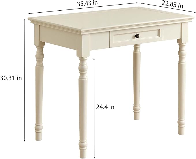 ADORZ 35’’ White Desk with Drawers Solid Wood French Country Desk for Home Office Study Room Bedroom – Ideal for Storage and Organization