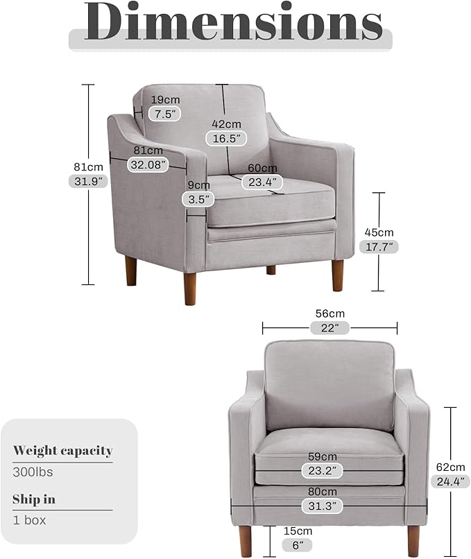 Kingfun Accent Chair Living Room Chairs Mid Century Reading Armchair Chenille with Solid Wood Foot Upholstered Modern Decor for Bedroom Apartment Silver Gray