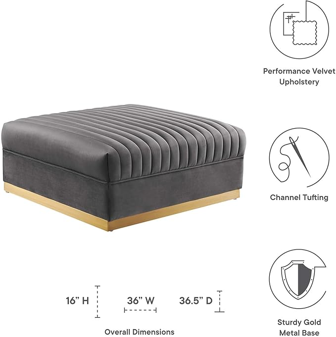 Modway Sanguine Channel Tufted Upholstered Performance Velvet Modular Sectional Sofa Ottoman in Gray