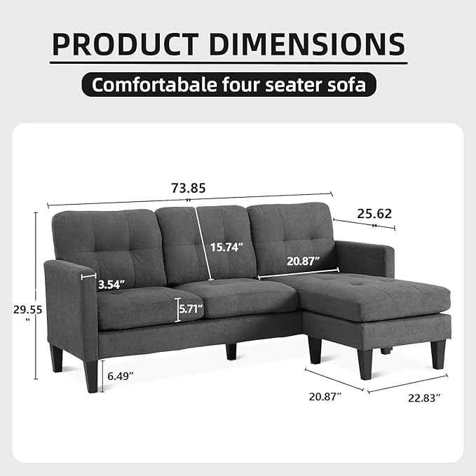L Shaped Couch Convertible Sleeper Sofa Bed with Reversible Chaise Sectional Lounge Sectional Boneless Couch for Apartment Small Couches for Small Spaces Dark Gray