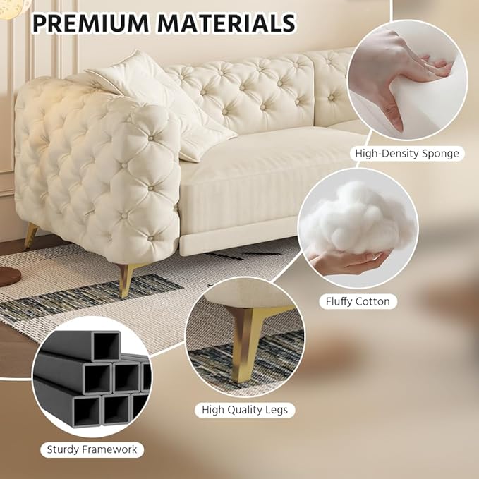 97.7 3-in-1 Convertible Pull Out Sofa Bed King Size Deep Seat Pull Out Sofas BedButton Tufted Modern Sofa4-Seater Couch with Movable Ottoman for Living RoomApartmentOfficeBeige