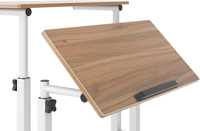 soges 23.6inches Height Adjustable Desk Laptop Desk on The Wheels Rolling Stand Up Desk Computer Desk Adjustable Standing Desk Sit and Stand Desk Portable Laptop Table Oak
