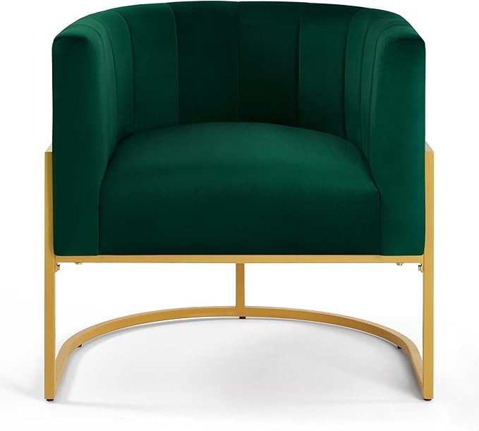 GDFStudio Velvet Accent Chair Mid-Century Living Room Leisure Chair with Golden Metal Stand Upholstered Vanity Chair with Curve Backrest for Bedroom Dining Room Set of 1 Emerald Green