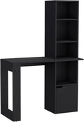 Black Office Desk with Four-Tier Bookcase &amp Cabinet - Modern Home Office Storage