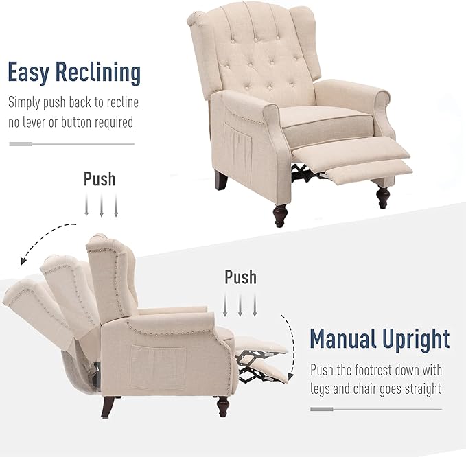 SAMERY Wingback Recliner Chair with Massage and Heat- Accent Chair Push Back Chair for Living Room Bedroom Tufted Comfy Reclining Arm Chair Sofa Reading Napping