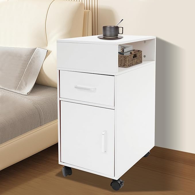 File Cabinet on Wheels Under Desk White Metal Rolling File Cabinets with Lock for Home Office Un-Assembled Filing Cabinet with Lock