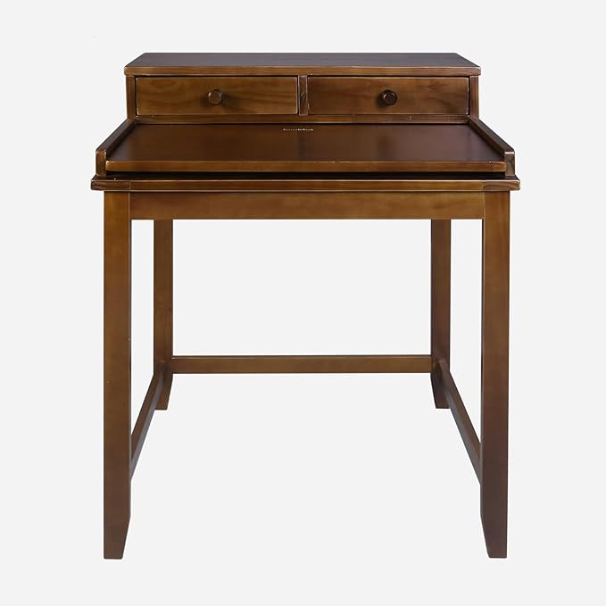 Medieval Majesty Office Computer Desk in Truffle Brown Finish with Hutch Pull-Out Tray and Concealed Storage Compartment 22 x 28 x 35 Solid Pine Wood