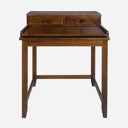 Medieval Majesty Office Computer Desk in Truffle Brown Finish with Hutch Pull-Out Tray and Concealed Storage Compartment 22 x 28 x 35 Solid Pine Wood