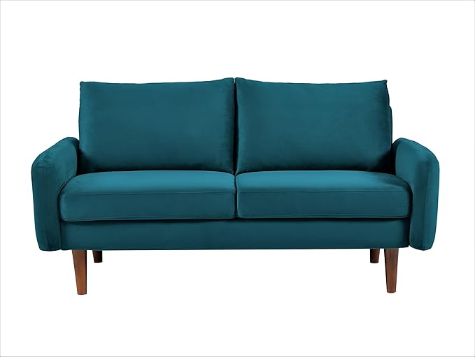 Kent Velvet Loveseat Sofa for Modern Living Rooms and Compact Spaces Comfy 2 Seater Couch Studio Apartment Furniture with Sleek Design Greenish Blue