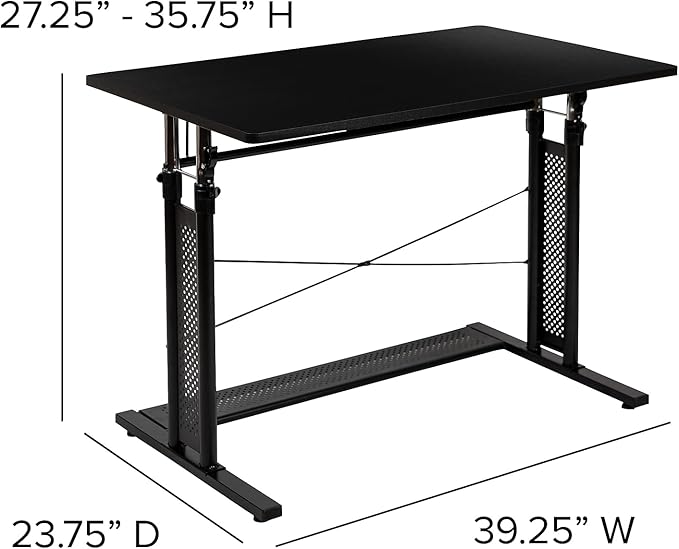Flash Furniture Fairway Height Adjustable (27.25-35.75H) Sit to Stand Home Office Desk - Black
