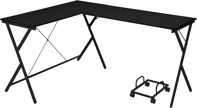 Black L-Shaped Computer Desk with CPU Holder Writing Work Study Table Home Workspace for Study and Home Office