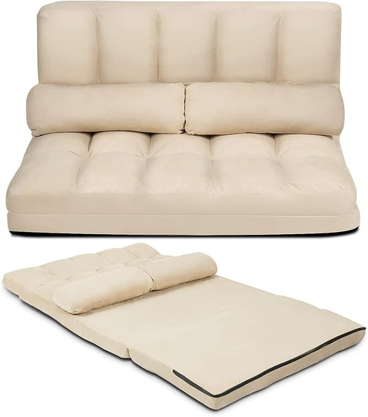 GOFLAME 6-Position Convertible Sofa Beige (Sponge High-Strength Steel Frame 330LBS Capacity Foldable Design for Easy Storage Modern Living Room)