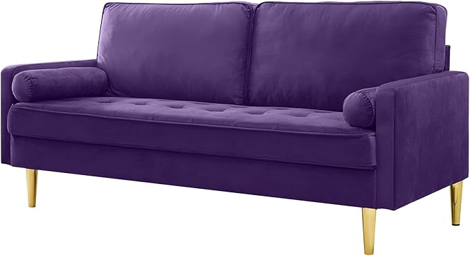 65'’ Velvet Upholstered Loveseat Sofa with Gold Metal Legs Modern Tufted Backrest Couch Solid Wood Frame for Living Room BedroomApartmentOfficeSmall Space (Purple)