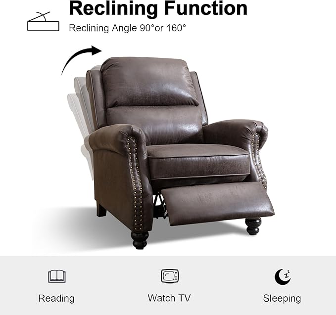 CANMOV Pushback Recliner Chair Faux Leather Armchair Push Back Recliner with Rivet Decoration Single Sofa Accent Chair for Living Room Dark Grey