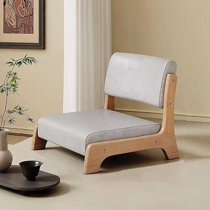 Japanese Floor Chair with Back SupportLow-Back Meditation Floor Seat with Soft CushionPortable Wood Armless Tatami Chair Meditation Living Room Bedroom Bay WindowReading