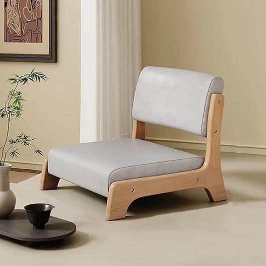 Japanese Floor Chair with Back SupportLow-Back Meditation Floor Seat with Soft CushionPortable Wood Armless Tatami Chair Meditation Living Room Bedroom Bay WindowReading