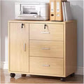 File Cabinet Filing Cabinet Wooden Low Cabinet Three Drawers with One Storage Cabinet Filing Cabinet Lockable Storage Office Filing with Removable Rollers Archive Cabinet(Color:Log color)