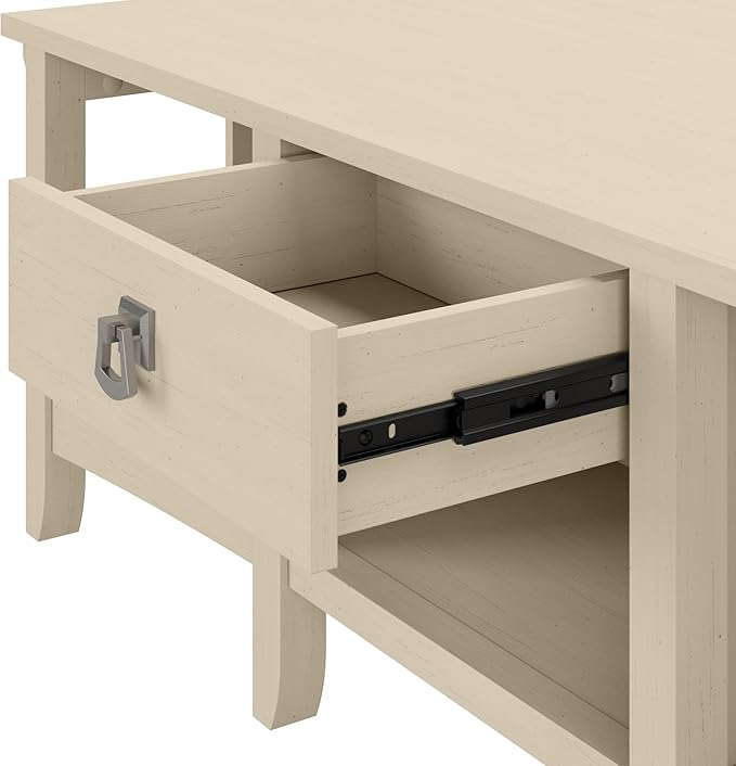 Bush Home L Shaped Desk with Storage for Home Office Modern Farmhouse Corner Table with Drawers and Cabinets Salinas Collection Antique White