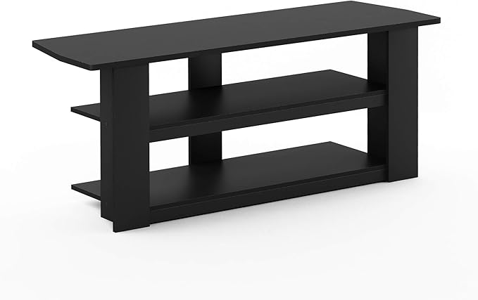 Furinno PARSONS TV Stand 3-Tier Entertainment Center with Storage Shelf Open Frame TV Console for TV up to 50 Inch for Living Room Bedroom Black