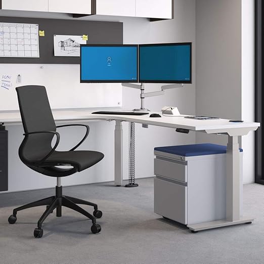 OfficeSource - 2 Drawer Locking Metal Pedestal Filing Cabinet Silver Anti-Tip Castors Home or Office Underdeck Storage (CPSBFSI)