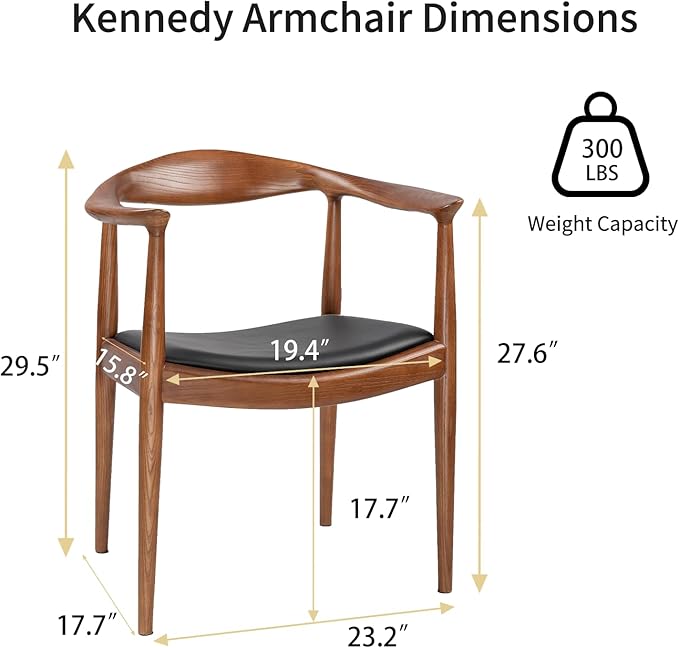 Kennedy Armchair Upholstered Dining Chair Presidential Mid-Century Modern Accent Chair in Walnut