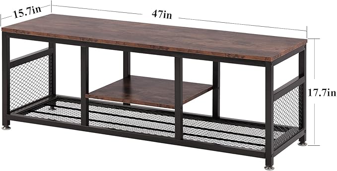 VECELO TV Stand for 55 Inch Entertainment Center Media Console Table with Storage for Living Room and Bedroom 47 Inch Brown+Black