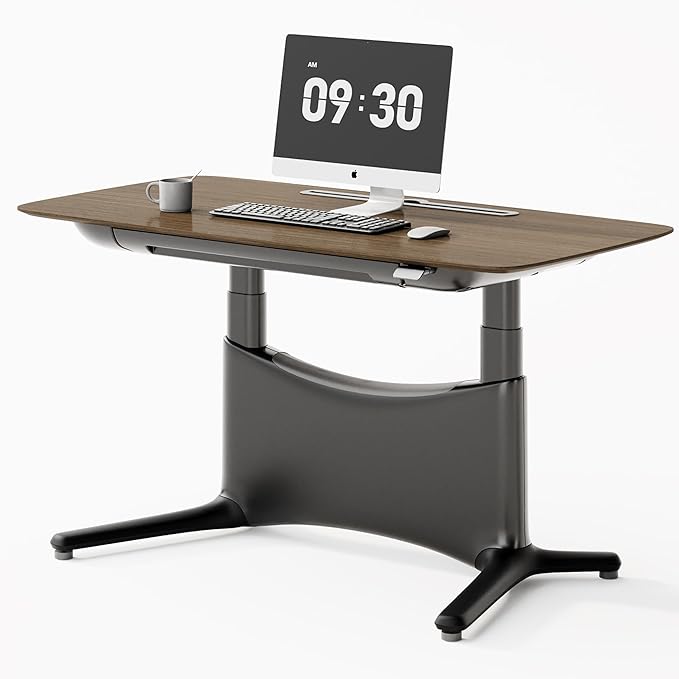 COLAMY Electric Standing Desk 55x28 Inch Wobble-Free Dual Motor Sit Stand Up Home Office Computer Desk One Piece Motorized Workstation Gamer Studio Table Outlets &amp FootrestWalnut Black